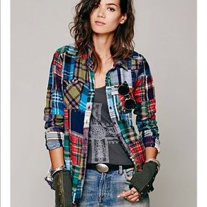 Free People Patched Plaid Button Down